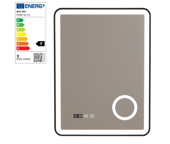 Espejo de pared con LED Pescara para baño IP65 con antivaho lupa 50x4 Negro