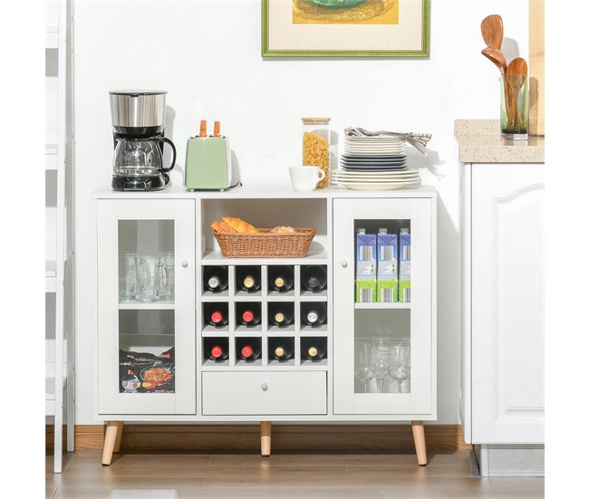 Aparador Melamina, Madera, Vidrio HOMCOM 100 Blanco