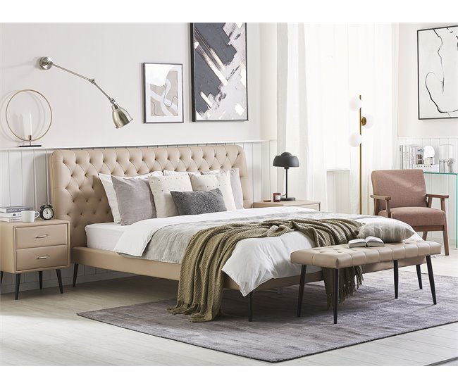 Beliani Cama con somier Piel sintética ESSONNE 219x208 Beige