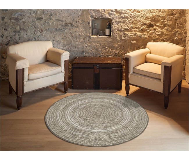 Alfombra redonda geométrica de interior/exterior SILVANA - ATTICGO 120x120 Gris Claro