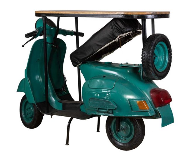Barra botellero moto vespa de metal y madera Azul
