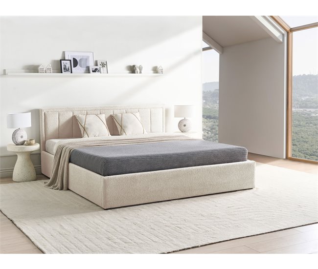Beliani Cama con almacenaje Bouclé MONTLAUR 189x216 Beige