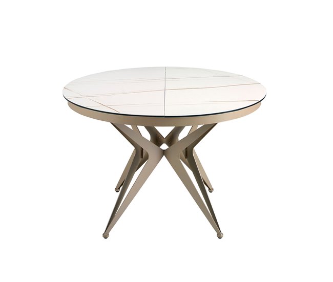 ANGEL CERDÁ Mesa comedor extensible redonda mármol porcelánico 170x120 Blanco