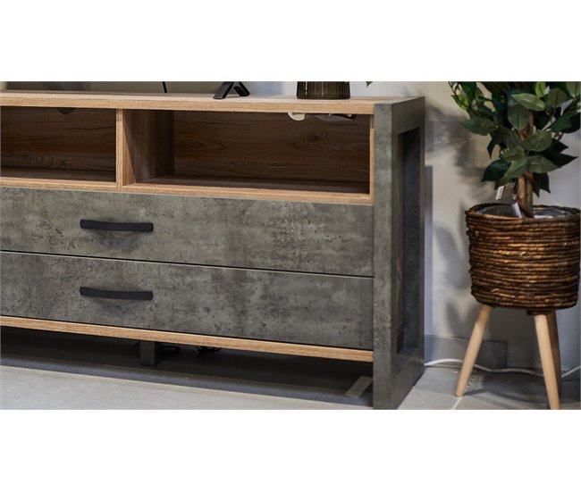 Mueble TV 1 puerta y 2 cajones INDUSTRY Gris/ Madera