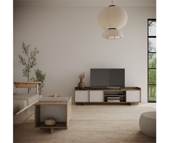 Mueble tv 180cm 3 puertas roble y blanco CLAP Roble