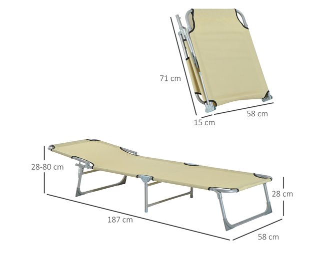 Tumbona Plegable Tela Oxford, Metal Outsunny Crudo