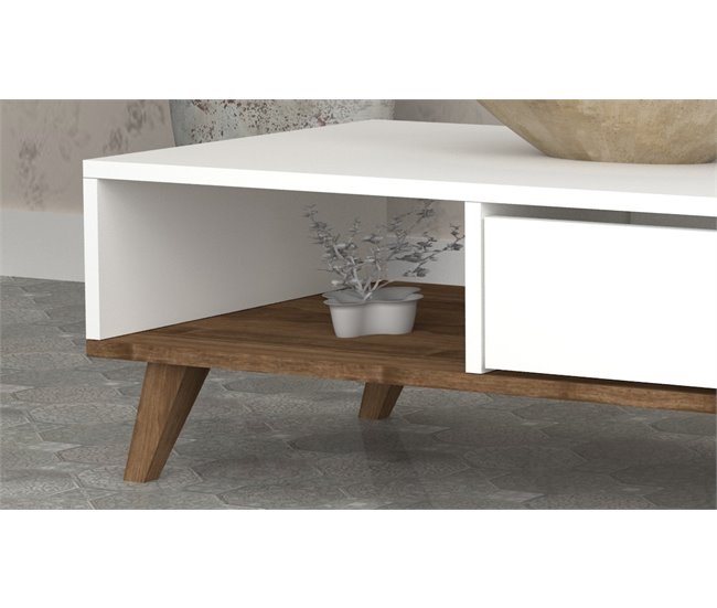 Mesa de centro GLIN color blanco y nogal Blanco