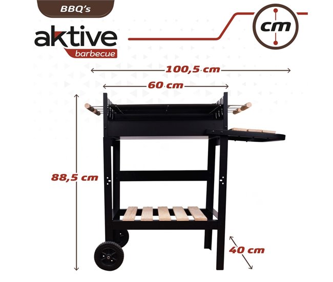 Barbacoa carbón portátil madera doble parrilla Aktive Negro