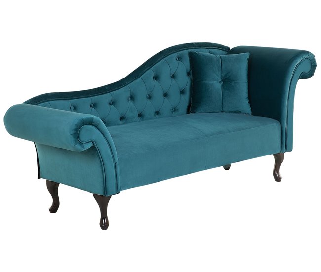 Beliani Chaise longue derecho Terciopelo LATTES Azul/ Verde