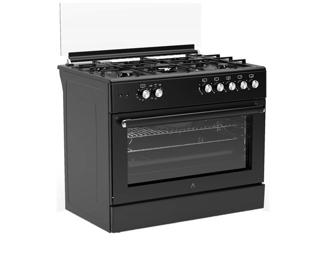 ALPHA Cocina de Gas VULCANO ELITE-90 Negro Mate. Encendido Automático, Wok, Ventilador y Temporizador. Negro