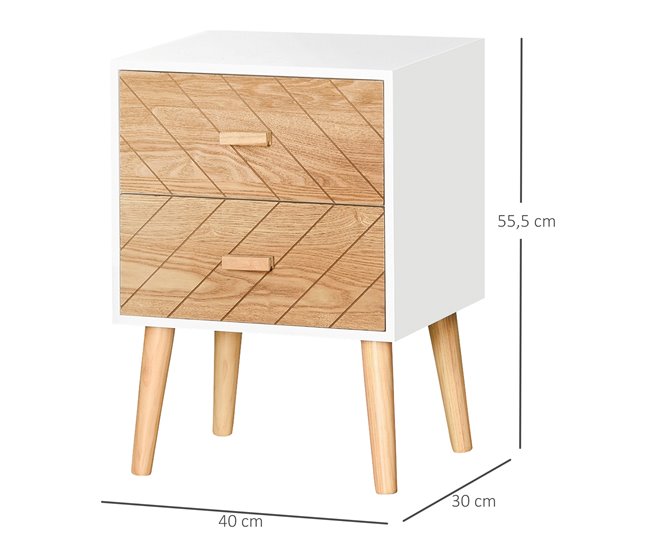 Mesita de Noche MDF y madera maciza HOMCOM 40 Blanco