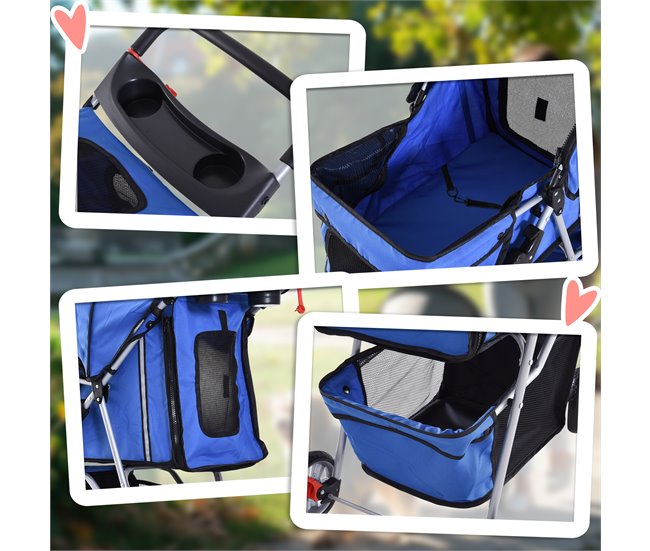 Cochecito para Perro y Gato Acero, Tela Oxford PawHut Azul