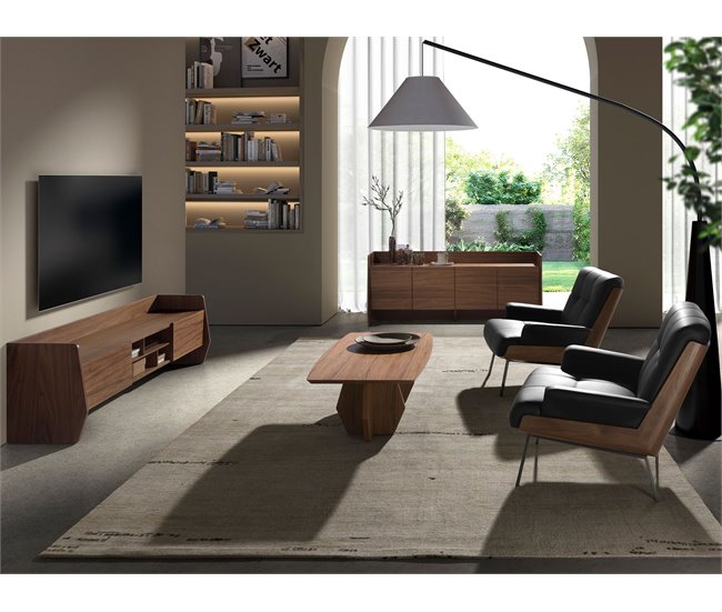 ANGEL CERDA Sillón polipiel negro Negro/ Madera