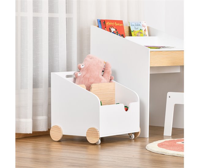 Caja de Almacenaje de Juguetes MDF y Madera de Pino HOMCOM 40 Blanco