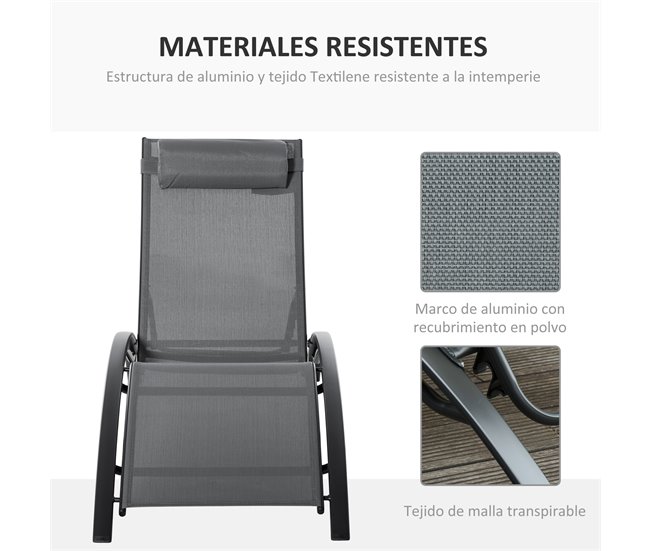 Tumbona Reclinable Aluminio, Texteline Outsunny Gris