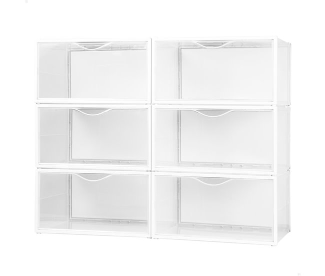 Pack 6 cajas zapatos plástico apilables y antivuelco Max Home Blanco