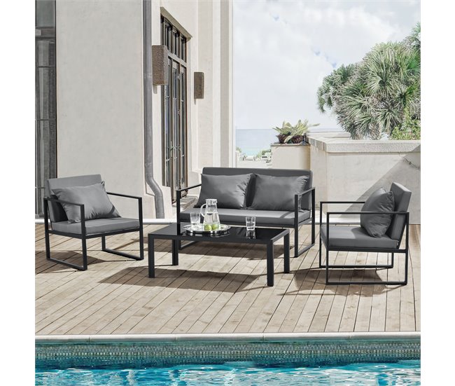 [casa.pro] set de muebles de jardín 2 x sillas sofá mesa Negro