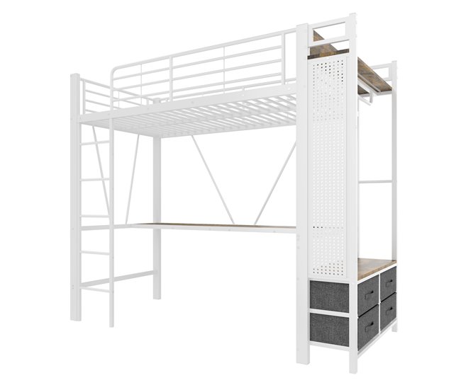 Cama alta para niños 95x227 Blanco/ Madera