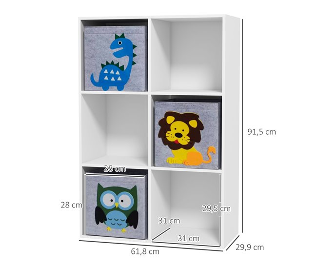 Estantería Juguetes Infantil MDF, Melamina, Tela no Tejida Blanco/ Gris
