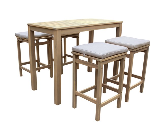 ARUBA Mesa de pie 4 plazas de acacia - cojines de arena Beige