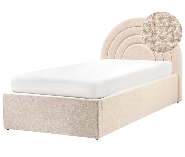 Conforama Cama con almacenaje Bouclé ANET 90 x 200 cm Beige