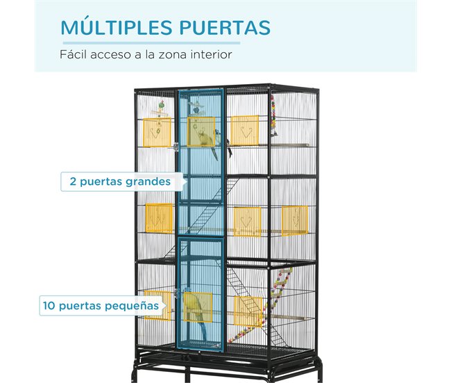 Jaula para Pájaros Acero, PP PawHut Negro