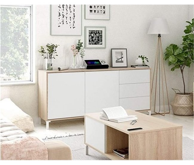 Aparador 2 Puertas y 3 Cajones Brooklyn. Muebles Salon o Comedor Blanco/ Madera