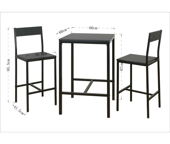 Conjunto de mesa alta con 2 taburetes JAMIE Negro