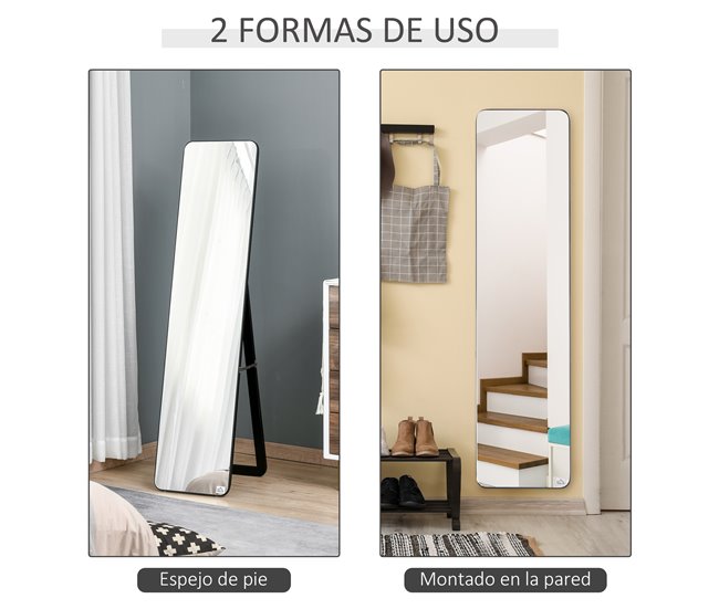 Espejo de Pie Madera de Pino, Vidrio HOMCOM, hogar - decoración Negro