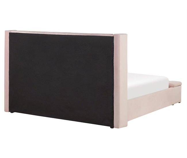 Beliani Cama con banco de almacenaje Terciopelo NOYERS 190x247 Azul Marino