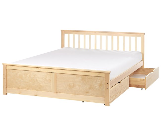 Beliani Cama con cajones Madera de pino OLENDON 169x206 Blanco