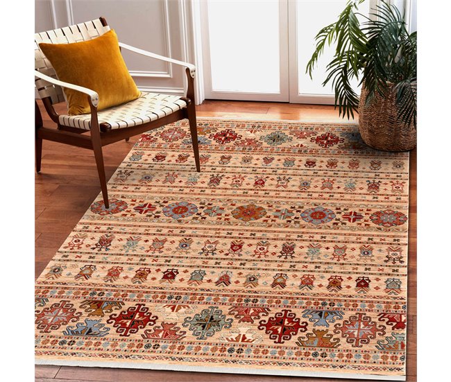 Alfombra KESHAN franjas oriental 7684/53555 80x145 Beige