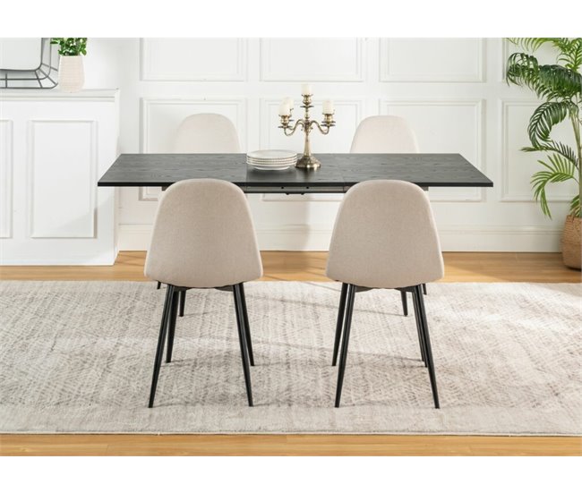 Conjunto de mesa extensible y 4 sillas Blanco/ Negro