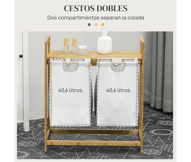 Cesto para Ropa Bambú HOMCOM, hogar - baño Madera Clara