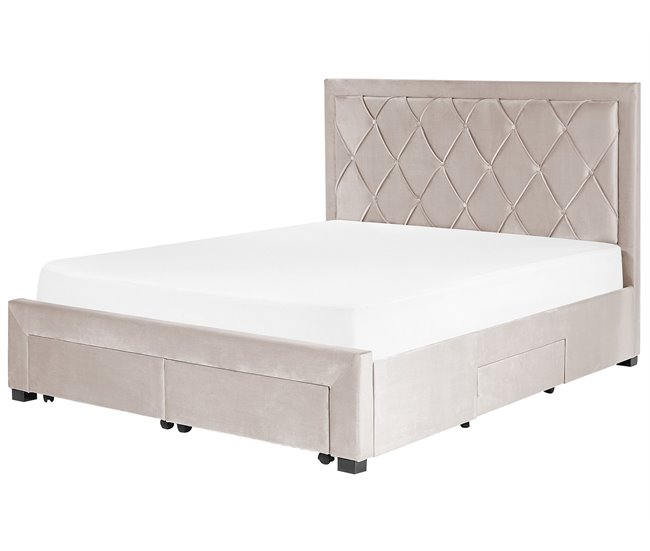 Beliani Cama con cajones Terciopelo LIEVIN 165x217 Azul Marino