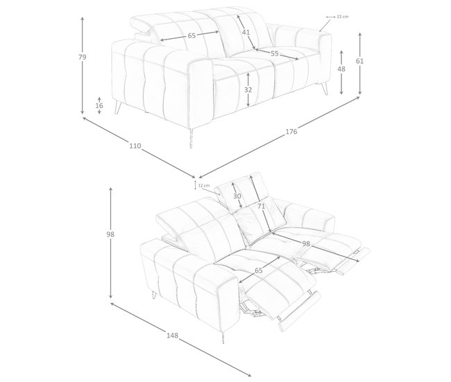 ANGEL CERDA Sofá relax 2 plazas piel gris Gris
