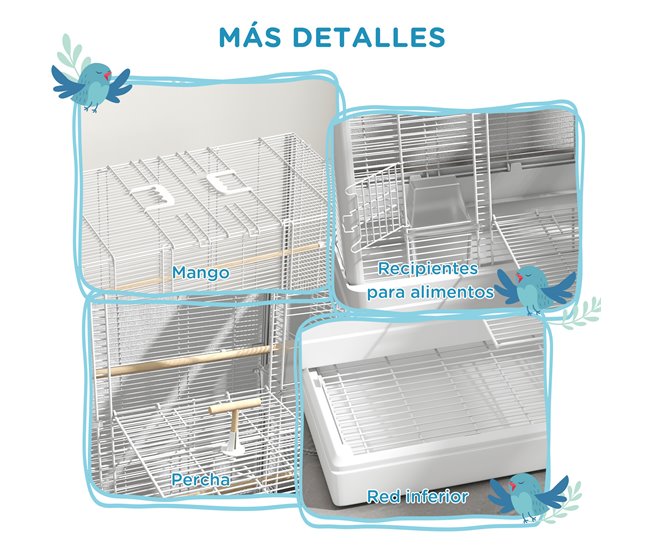 Jaula para Pájaros Acero, Madera de Abeto PawHut Blanco