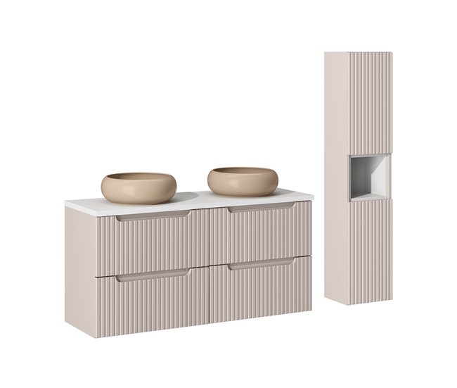 Conjunto de muebles con doble lavabo 4 cajones y columna Riva 120 Beige
