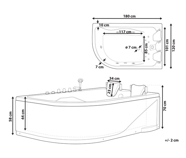 Beliani Bañera esquinera CALAMA 120x180 Blanco