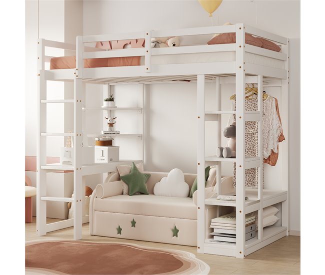 Cama alta para niños 98x205 Blanco