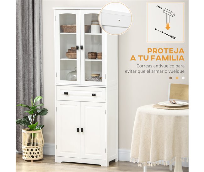 Alacena de Cocina MDF, Melamina de Madera, Vidrio HOMCOM Blanco