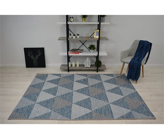 Alfombra de cuerda sisal LOFT 21132 Triángulos 140x200 Gris Azul