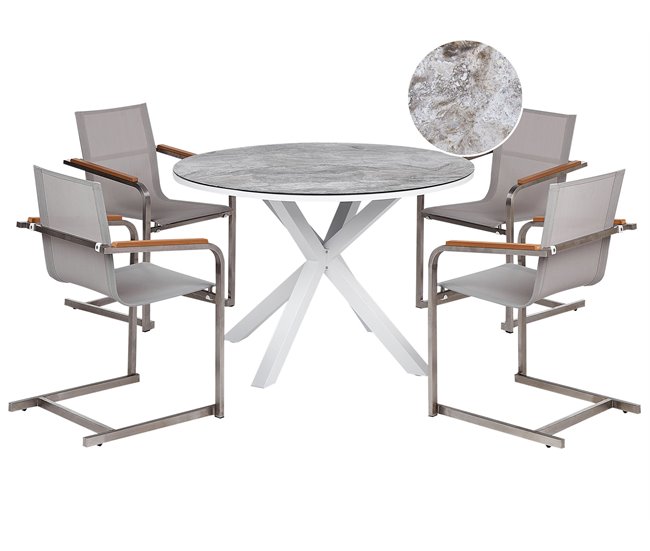 Beliani Conjunto de comedor MALETTO/COSOLETO Blanco/ Gris
