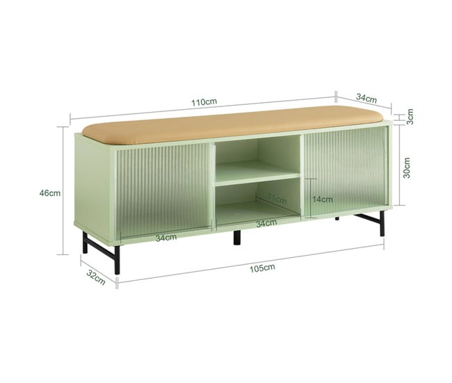 Banco Zapatero con Puertas Correderas de vidrio FSR115-GR SoBuy Verde