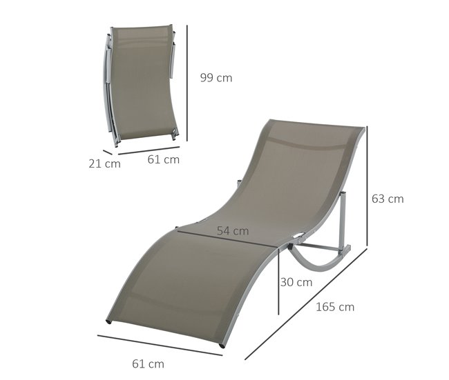 Set de 2 Tumbonas Plegables Aluminio, Texteline Outsunny Gris Claro