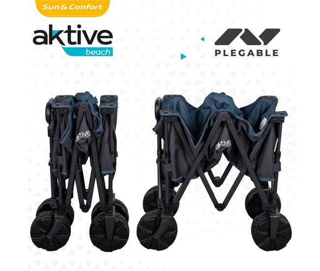 Carro plegable playa c/ruedas especial arena con carga 50 kg Aktive Negro