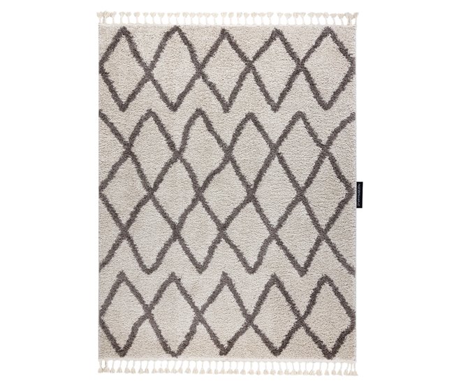 Alfombra BERBER BENI Franjas Bereber Marroquí Shaggy 160x220 Crema