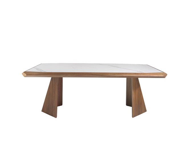 ANGEL CERDA Mesa comedor rectangular mármol porcelánico y nogal 220x110 Nogal