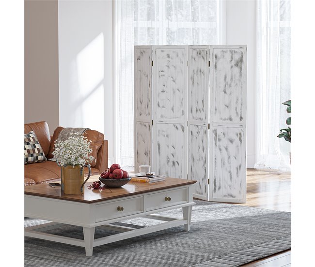 Biombo Separador Madera de Paulownia, MDF HOMCOM Blanco