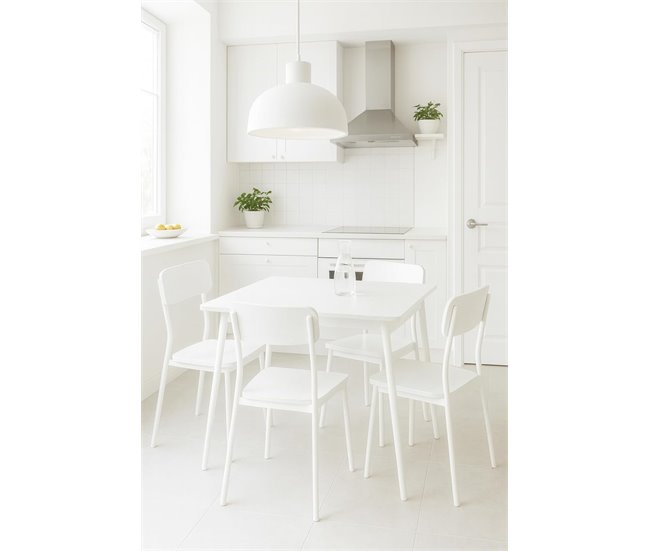 DUPI Conjunto Mesa y 4 sillas New XOBE Fabricado con Metal y MDF Blanco